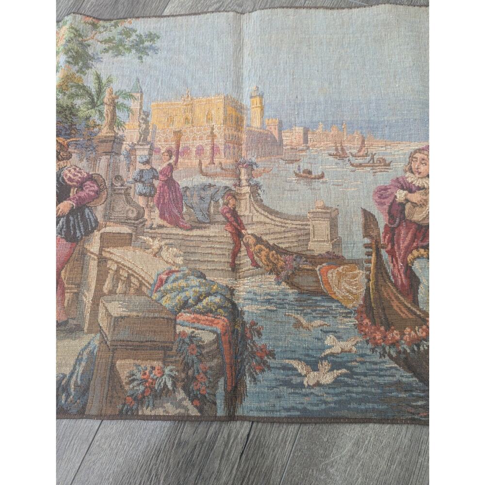Vintage Belgian Woven Tapestry Venice Canal Gondola Scene Made in Belgium 36x36 - Picture 4 of 16